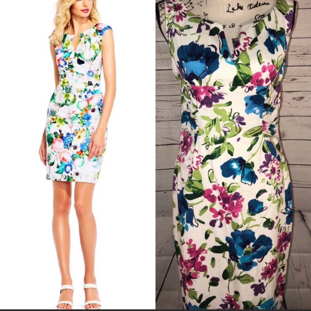 Adrianna Papell V-Neck Sheath Dress Size 8